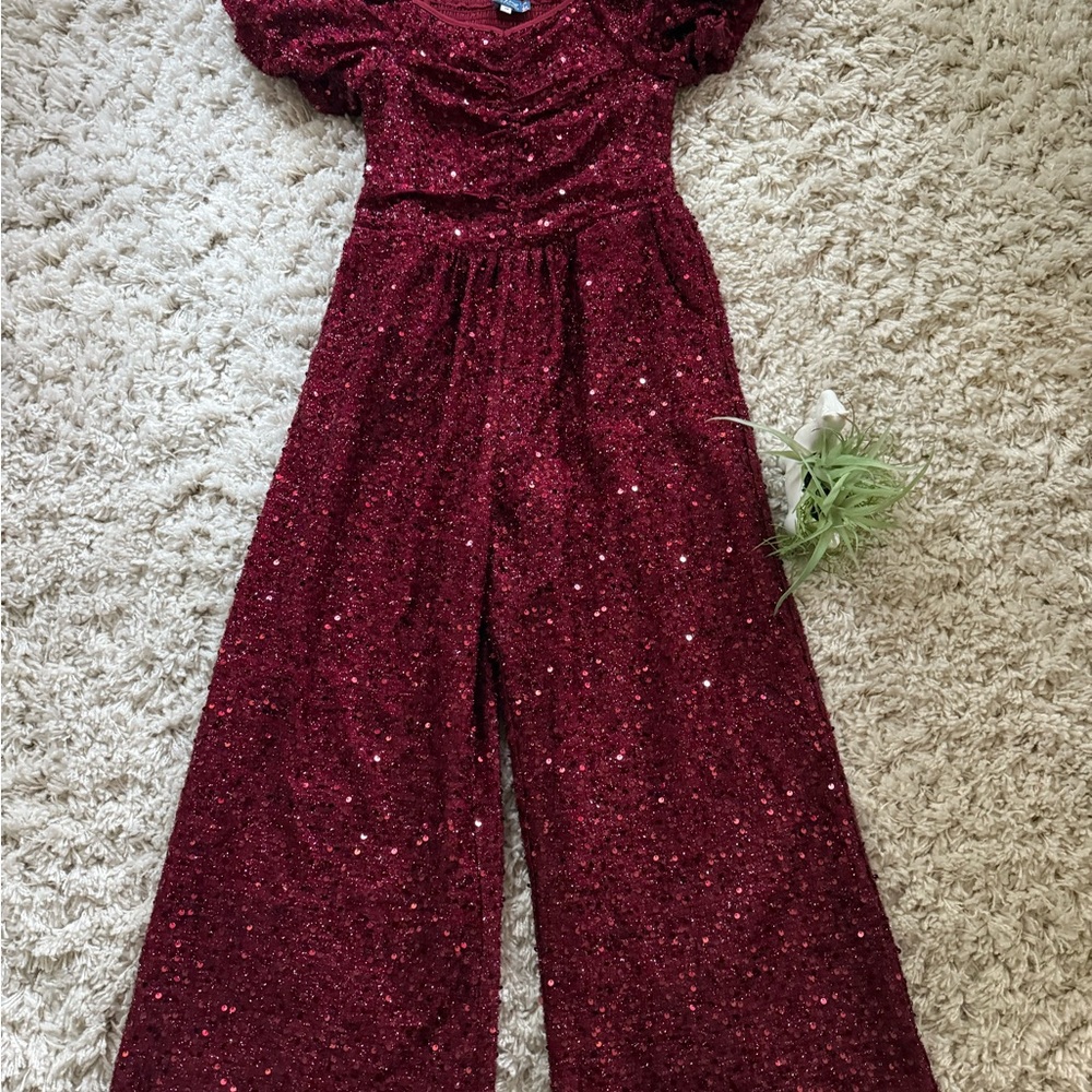 Truly Me Burgundy Sequin Jumpsuit - Picture 4 of 6
